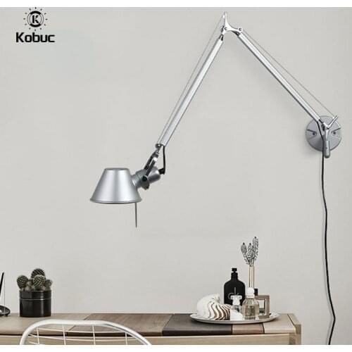 Kobuc Vintage Swimming Arm Wall Lamp Black Silver Retro Reading Lights on the Wall Adjust Iron Applique Murale Luminaire Home