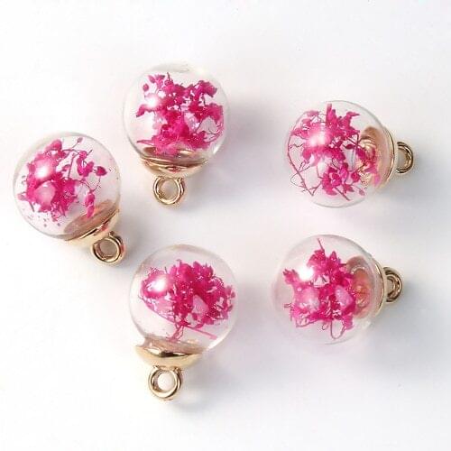 Dried Flower Glass Bottle Charms Transparent Bottle Pendants For DIY Jewelry Findings Making Materials Handmade Supplies , 5 PCs