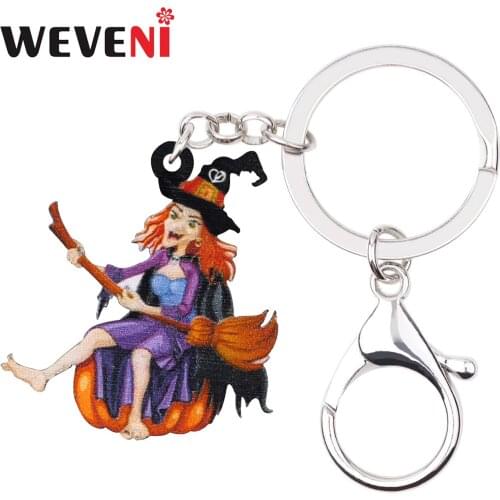 WEVENI Acrylic Halloween Anime Broom Witch Pumpkin Key chains Key Ring Bag Car Wallet Keychains For Women Girls Decoration Gift