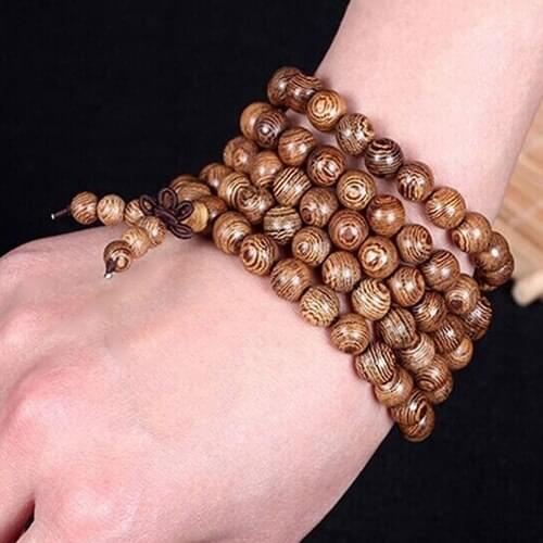 Women Men 8mm Wooden Bead Buddhist Prayer Mala Necklace Bracelet Gift Jewelry