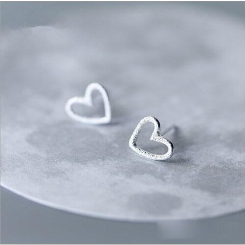 925 Sterling Silver Jewelry Women Fashion Cute Tiny 0.8cmX0.9cm Hollow Heart Stud Earrings Gift For Girls Kids Lady