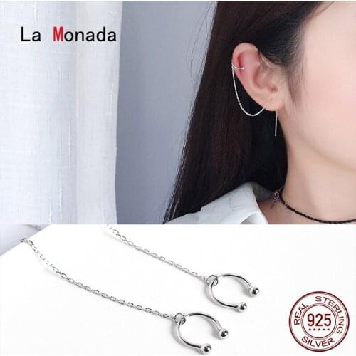 La Monada Unique Drop Silver Dangling Earrings 925 Sterling Silver Fine Jewelry For Women Tassel Korean Hanging Earrings Clip