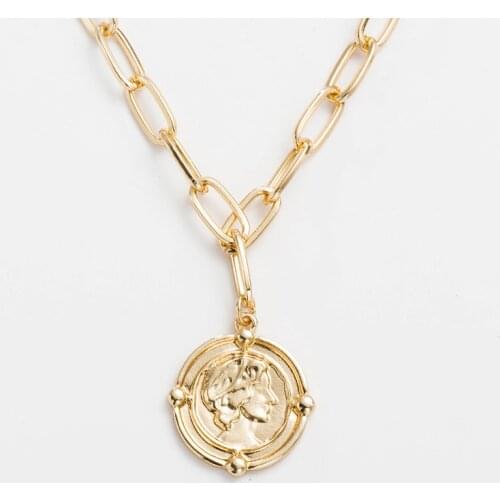 Fever&Free Coin Jewelry Elegant Women Vintage Pendant Necklace Engrave Medallion Portrait Gold Necklace Jesus Cross Jewelry Gift