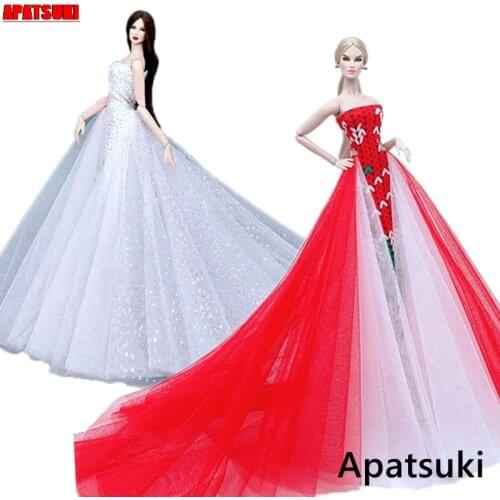 2pcs/lot Fashion Doll Clothes Wedding Dresses For Barbie Doll Outfits Evening Dresses Party Gown 1/6 BJD Toys For Children