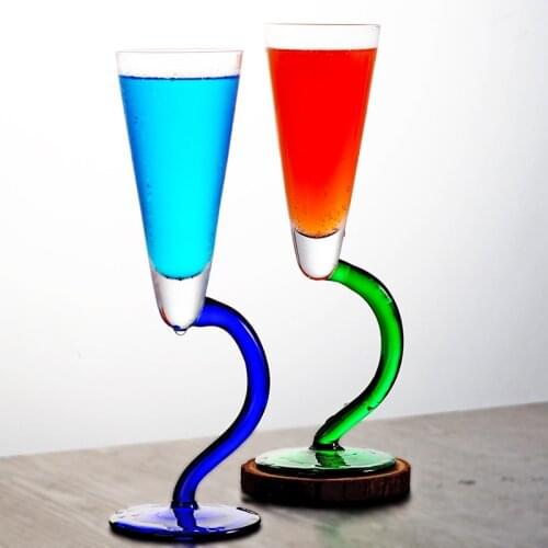 200ml Irregular Champagne Glass Creative Cocktail Fluts Glasses Lead-free Bending Pigmented Wine Cup Home Wedding Drinkware Gift