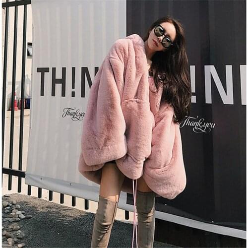 2021 Woman Faux Fur Coat Thick Hooded Long Coats Women Winter Warm Jacket Fashion Oversize Loose Plush Overcoat Fluffy Jackets