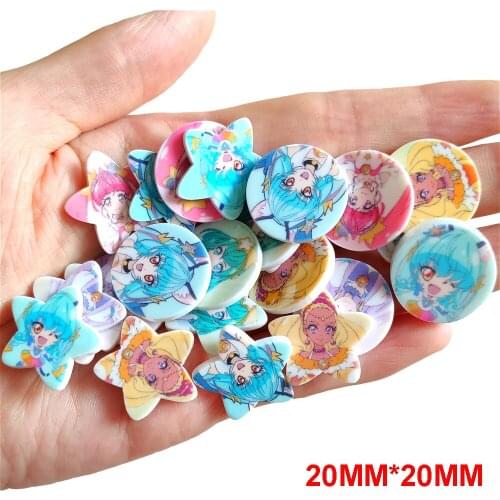 50pcs Mixed 20MM Japan Cartoon Round Star Shape Anime Girl Planar Resin Flatback DIY Crafts for Hair Bow Centers Accessories