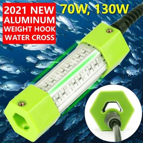 70W 130W DC 12V Green White Blue Yellow IP68 Aluminum High Power LED Fish Attracting Lure Submersible Underwater Fishing Light