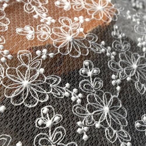 Off White Lace Fabric Embroidered Soft Gauze Mesh Fabric DIY Sewing Material 1 Yard