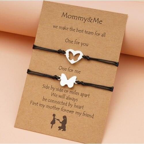 2PCS Mom and Daughter Bracelets, Mommy and Me Heart Butterfly Matching Wish Bracelets Daughter Gift For Mother