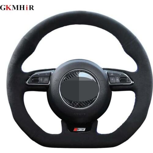 Car Steering Wheel Cover For Audi S3 8V Sportback S1 8X S4 B8 Avant S5 8T S6 C7 S7 G8 RS Q3 8U SQ5 8R Hand-sewing Black Suede