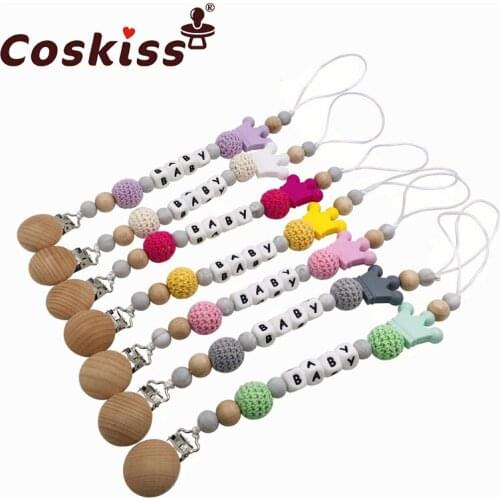 Baby Teether Pacifier Chain Organic Teether Natural Teething Grasping Toy Crochet Beads Toddler Teether Newborn DIY Baby Gift