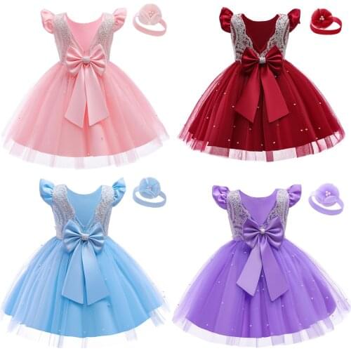 1 To 5 Years Girl Baby Birthday Dress Summer Costume Kids Children Clothes Lace Flower Wedding Gown Dresses for Toddler Girls