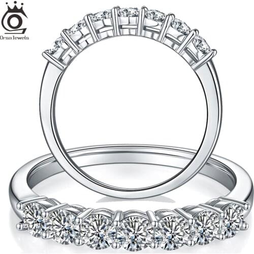 ORSA JEWELS 100% 925 Sterling Silver Ring Half Circle Moissanite Diamond Round Cut Finger Rings Jewelry Party Wedding Gift SMR47