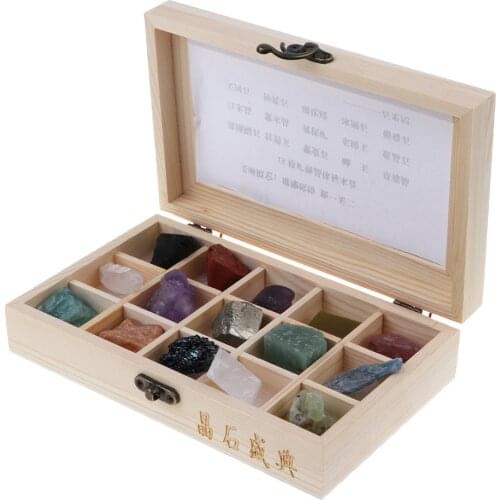 Collection of Rock And Mineral Samples of 15 Pieces in Wooden Box