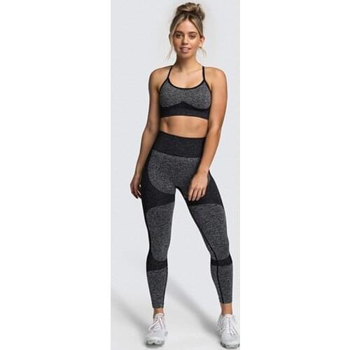 Fashion Seamless Set Ladies Fitness Clothing Sportswear Ladies Gym Leggings Padded Push Up Strappy Sports Bra Sexy Sports Suits
