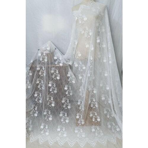 3M / lot lovely eyelash lace fabric 150cm off white black diy embroidery clothes wedding dress accessories