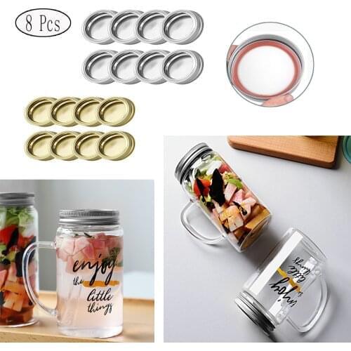 8Pcs Mason Jars Lid with Discs Canning Lid Glass Stainless Steel Screw Bands Rings with Removable Discs for Canning Jars 70/86mm