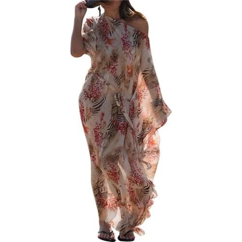 Swimsuit For Women 2021 Cover Ups Long Sleeve Coral Print Loose Caftan Flowy Kimono with Belt Cover-Ups Pareos De Playa Mujer