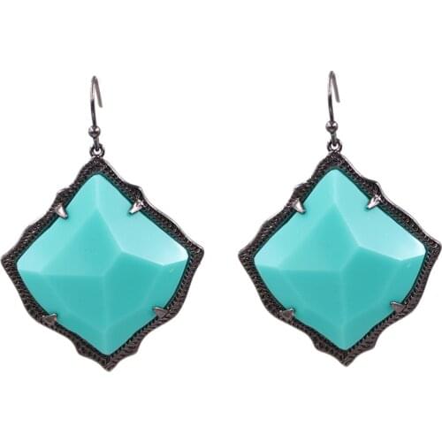 2020 Hot Selling Multi Color Resin Stone Inaly Kite Shape Drop Earrings Abalone Stone Inaly Cooper Frame Dangle Earrings