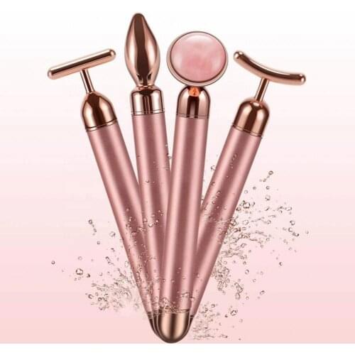 4-in-1 Beauty Bar 24k Golden Pulse Face Massager Electric Jade Roller Facial Massager Rose Quartz Arm Eye Nose Massage Stone