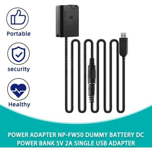 Power Adapter NP-FW50 Dummy Battery DC Power Bank 5V 2A Single USB Adapter Power Supply and Accessories for AC-PW20 Sony