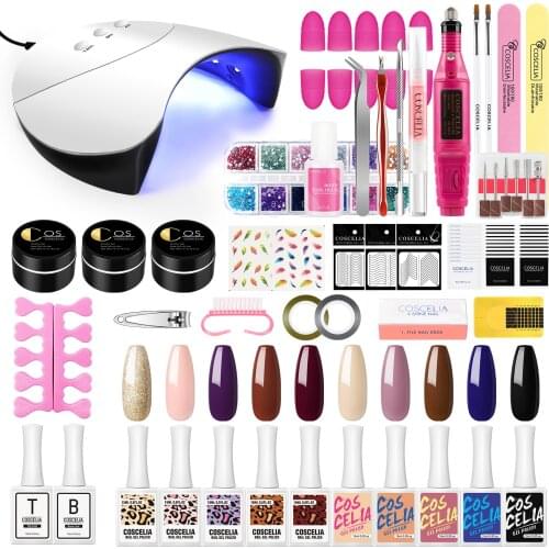 Nail Set UV Extension Gel Polish Set Electric Nail Drill With LED Lamp All For Manicure Decoration Tools Kit Building Gel Set