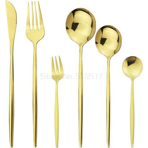 White Gold Dinnerware Cutlery Set Stainless Steel Knife Dessert Fork Tea Spoon Silverware Kitchen Flatware Tableware Set
