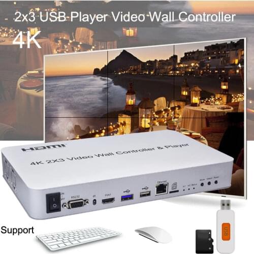 4K 1080P 60Hz 2x3 Splicer 2x2 3x3 Splicing Display Processor HDMI USB Player Video Wall Controller KVM USB Mouse Keyboard RS232