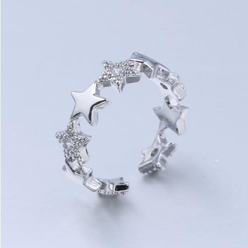 New Fashion Star Shape White Crystal Adjustable Open Ring for Women Men Classic Cute Finger Ring