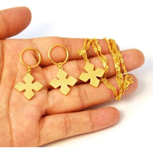 New Arrival 24K Gold Stainless Steel Jewelry Sets Kiribati Marshall Cross Jewelry Gift