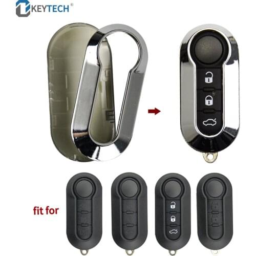 OkeyTech 1PC Silver Case Remote Key Case Shell Cover fits For FIAT 500 Panda Punto Bravo Car Alarm Keyless Car Accessories