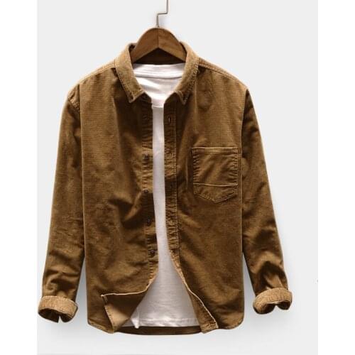 Autumn Corduroy Shirt Mens Slim Fashion Solid Color Retro Casual Shirt Men Streetwear Wild Long-sleeved Shirts Mens M-3XL