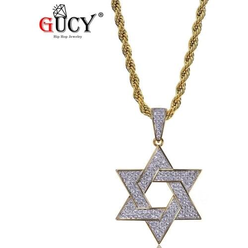 GUCY Star Pendant Necklace Gold Color Micro Pave Iced Out CZ Pendant Necklaces For Men Gift