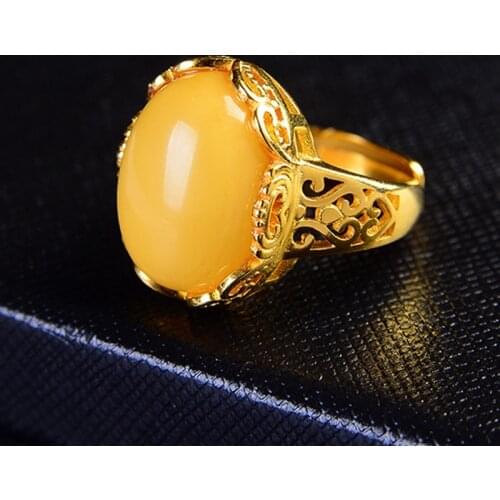 Retro ethnic style beeswax ring female models with natural honey chicken oil yellow old beeswax amber ring simple jewelry
