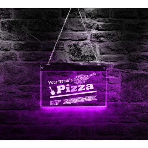 Authentic Italian Pizza Shop LED Acrylic Signboard Custom Name Pizza Sign Lighting Decor Art Personalized Pizzeria LED Neon Sign