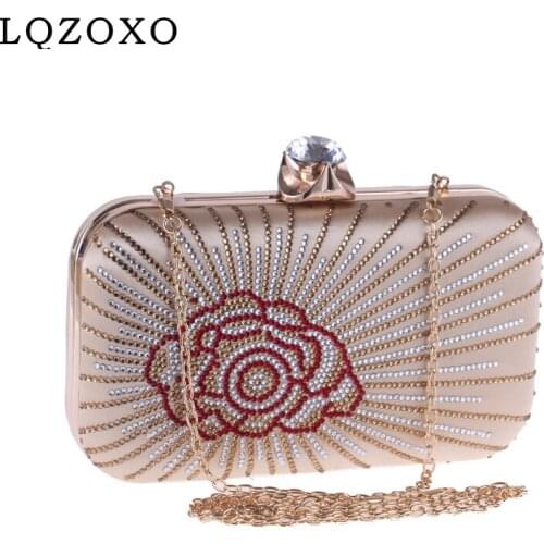 Satin Gold Luxury Lady Handbags Party Wedding Bridesmaid Clutch Purse Flower Diamonds Women Evening Bags