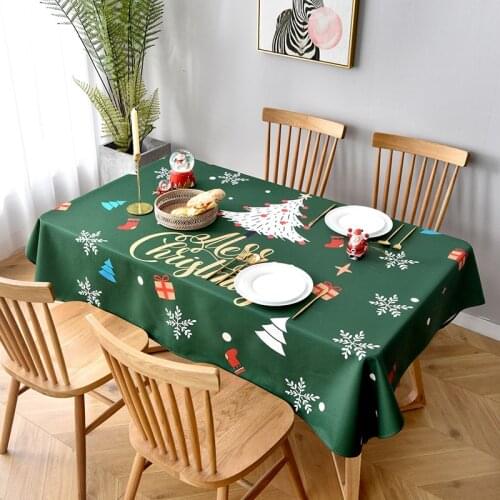 Christmas Tablecloth New Year 3d Tablecover Green XMAS Tree Pattern Washable Cotton Dustproof Rectangular Table Cloth