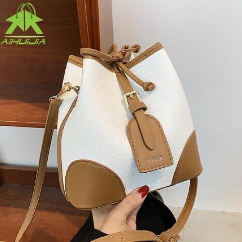Fashion Color Contrast Bucket Bag for Women High Quality PU Leather Shoulder Bags Brand Designer Ladies Messenger Bags Totes Sac