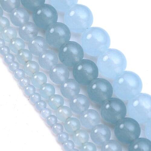 Light Blue Jades Beads Natural Stone Loose Beads 4 6 8 10 12 14mm for Jewelry Making Accessories Necklace Bracelet DIY