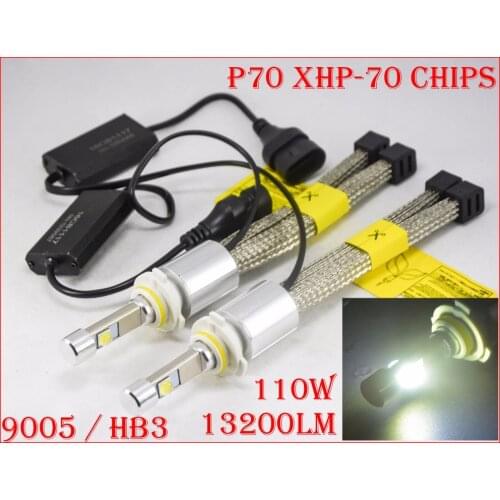 1 Set 9005 HB3 110W 13200LM P70 LED Headlight XHP-70 4LED Chip Fanless Super Slim Conversion Kit Driving Fog 55W 6600LM 5K 6000K