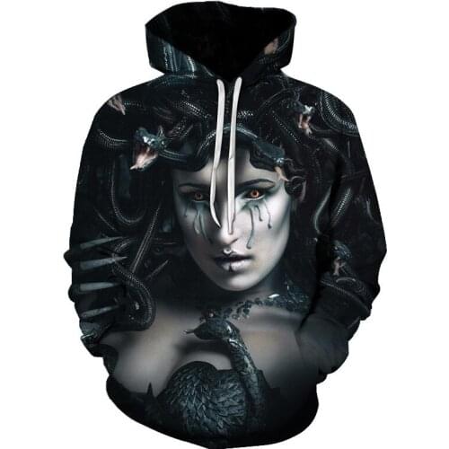 Fashion Men And Women new Wild Skull Pattern 3D Greek Mythology Snake Hair Medusa Printed Hoodie Sweatshirt Large size wholesale
