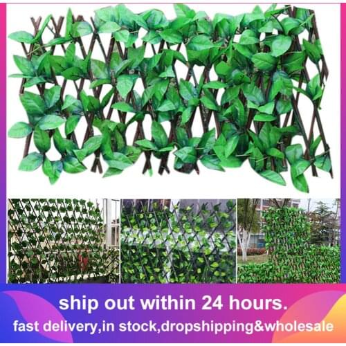 Garden Fence Decoration Privacy Wood With Artificial Green Leaf Retractable Extension Fencing For Courtyard Home Decoration