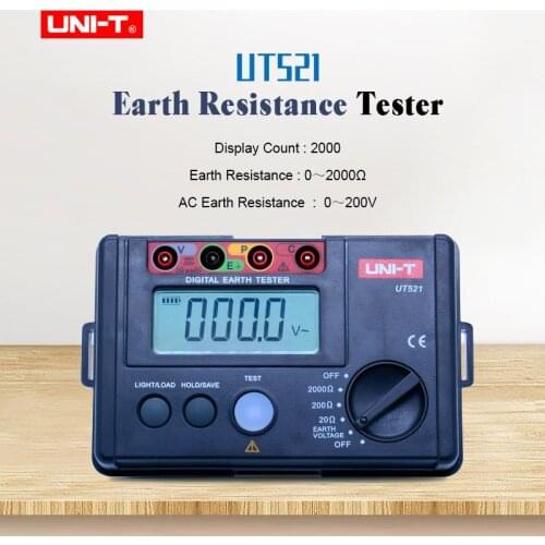 UNI-T UT521 Digital Earth Resistance Tester Digital Display 0-200V 0-2000 ohm Ground Earth Resistance Voltage Meter Tester
