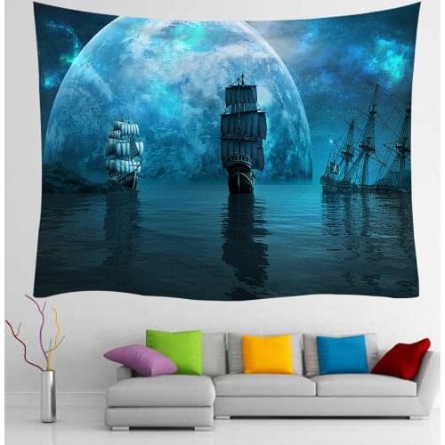 Vintage Medieval Fantasy Sailboat Tapestry Wall Hanging Tapestrie for Dorm Living Room Wall Home Decor Decoration