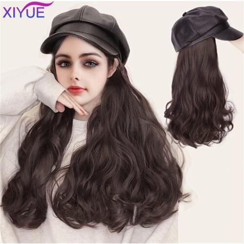 XIYUE Adjustable Navy Hats Wig Long Wavy Synthetic Hair Extensions With Navy Cap Wig All-in-one for Women Navy Cap Hat