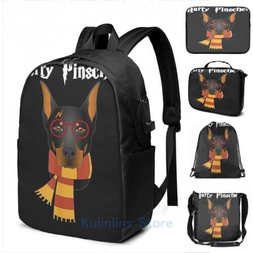 Funny Graphic print Funny Doberman Pinscher Harry Pinscher USB Charge Backpack men School bags Women bag Travel laptop bag