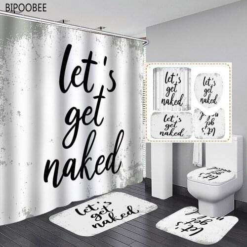 Modern White Bathroom Curtains Durable Fabric Shower Curtain Set Bath Mats Rugs for Home Decor Flannel Toilet Cover Non-slip Mat