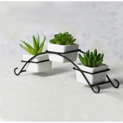 Iron stand with ceramic flower pots planters desktop accessories retro ironrack creative design flower vases gifts wedding decor
