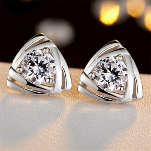1 Pair Womens Classic Geometry Triangle Inlaid AAA Zircon Ear Stud Earrings Fashion Jewelry E0149